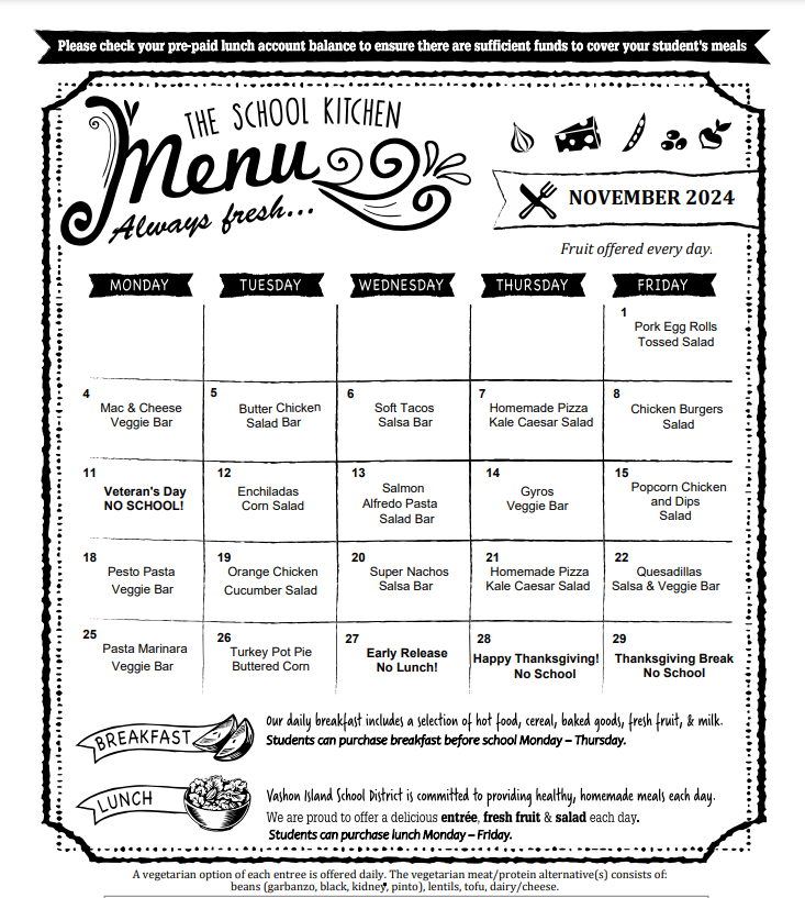 November 2024 Lunch Menu